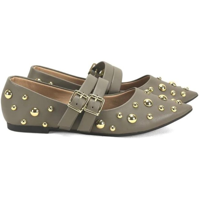 Sapatilha Feminino Cinza Esferas Metal Dourado Ana Mello Incolor