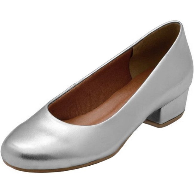 Scarpin Boneca Salto Baixo Grosso 3cm Luiza Sobreira Prata Mod. 2226