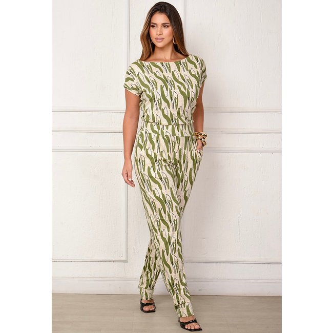 Macacão Longo M/C Decote Canoa BBonnie Mel Listra Verde