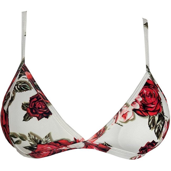 Top Biquíni Avulso Triângulo Fixo Estampado Floral Rosas com Bojo Removível