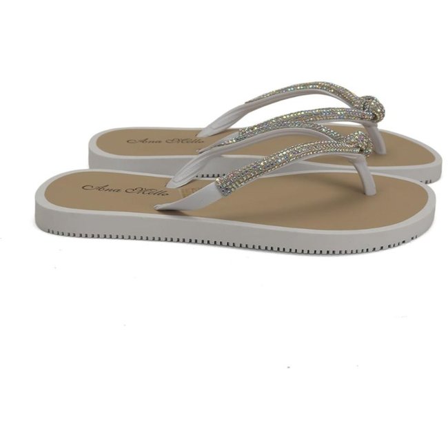 Chinelo de borracha com strass e no branco Incolor