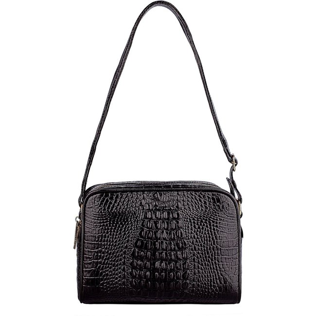 Bolsa quadrada de couro croco Daiana - Preto