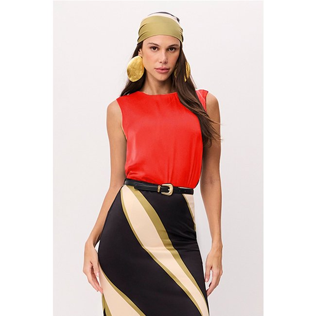 Blusa Reta Lisa Com Decote Bobo Nas Costas Laranja Páprica Charry