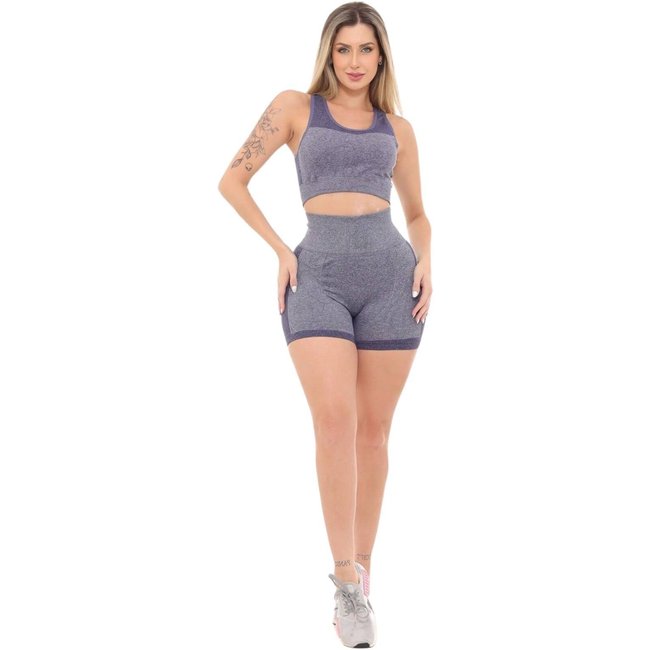 Conjunto Top e Shorts Fitness GARAIS MODA Azul Royal