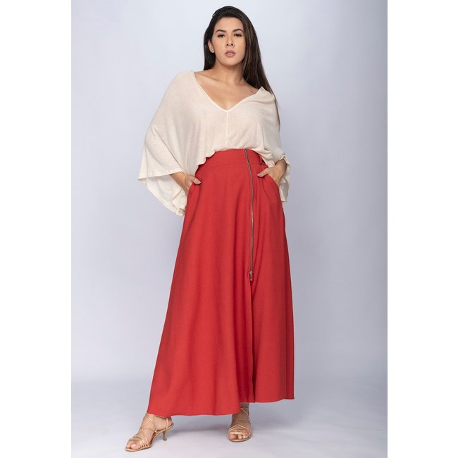 Saia Amazônia Vital Midi com Zíper Vermelho Telha