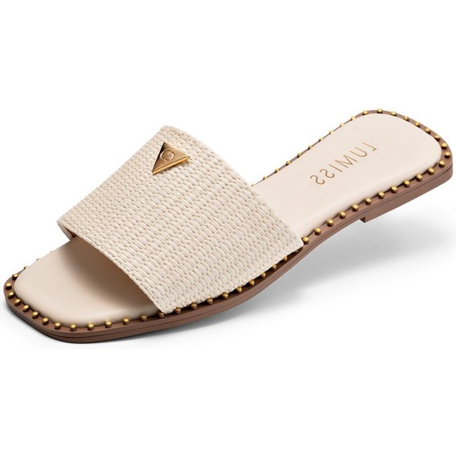 Sandália Rasteira Feminina Lumiss Confortável Bico Quadrado Juta Off White