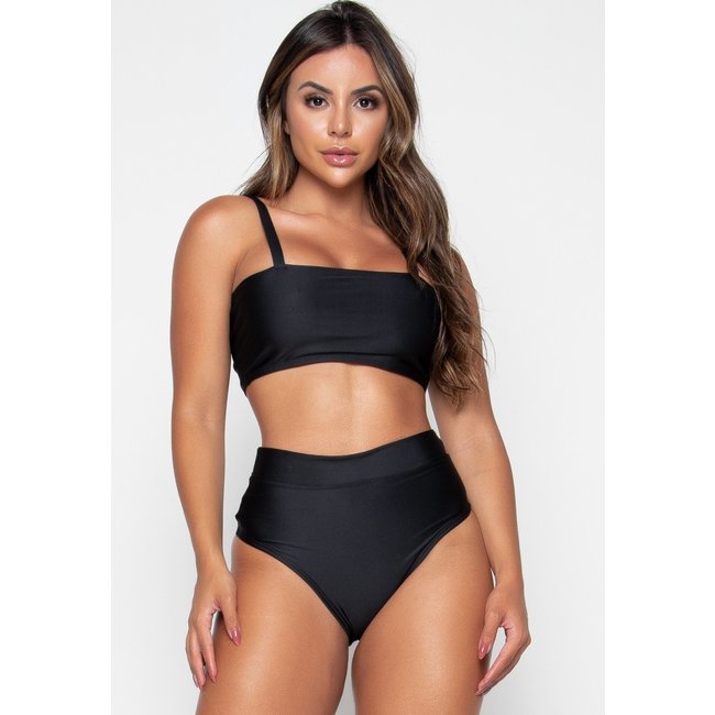 Biquini Bravaa Store Top Faixa Cintura Alta Feminino Praia Verão 315 Preto