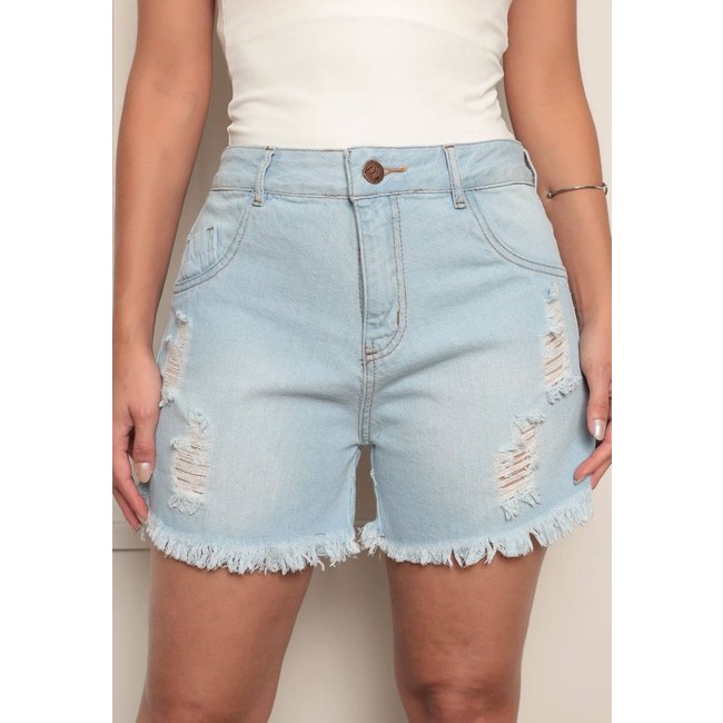 Shorts Feminino Ethereal Jeans Confortável E Estiloso com Barra Desfiada Moderno Lavagem Clara