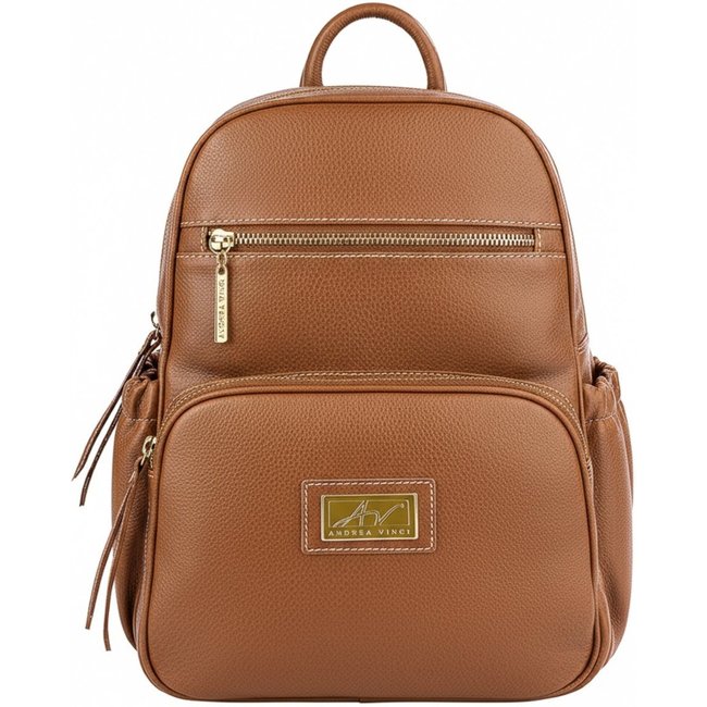 Mochila pequena de couro liso Zoey - Caramelo