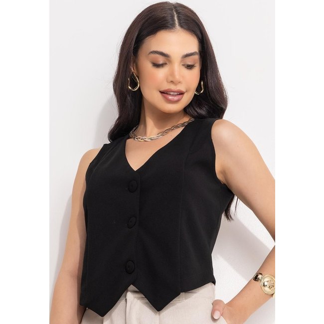 Colete Em Malha Crepe Preto Quintess