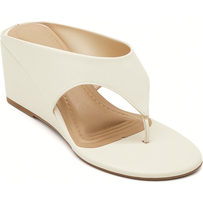 Sandália Feminina Anabela de Dedo Asa Delta Salto Médio Chic Off White 350