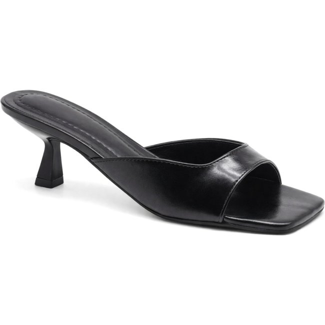 Tamanco Feminino Salto Kitten Heels Bico Quadrado Elegante Flor da Pele 5414 Preto