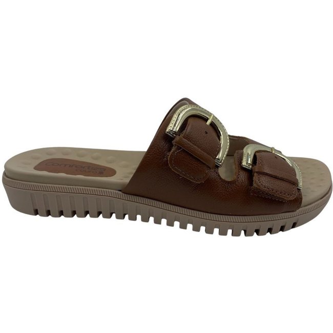 Tamanco Papete Couro Comfortflex com Fivela Marrom 2345404 - Marrom - comfortflex