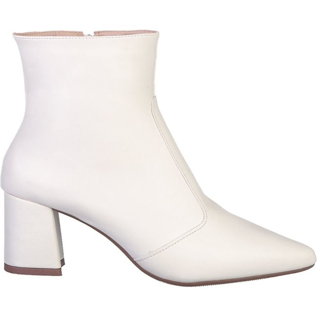 Bota Off White Branca Feminina Cano Curto Salto Grosso Bico Fino
