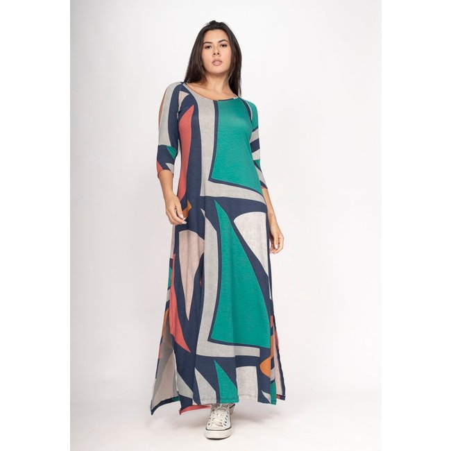 Vestido Amazonia Vital Boyrá Longo Malha Detalhe Manga Geometrias do Tempo