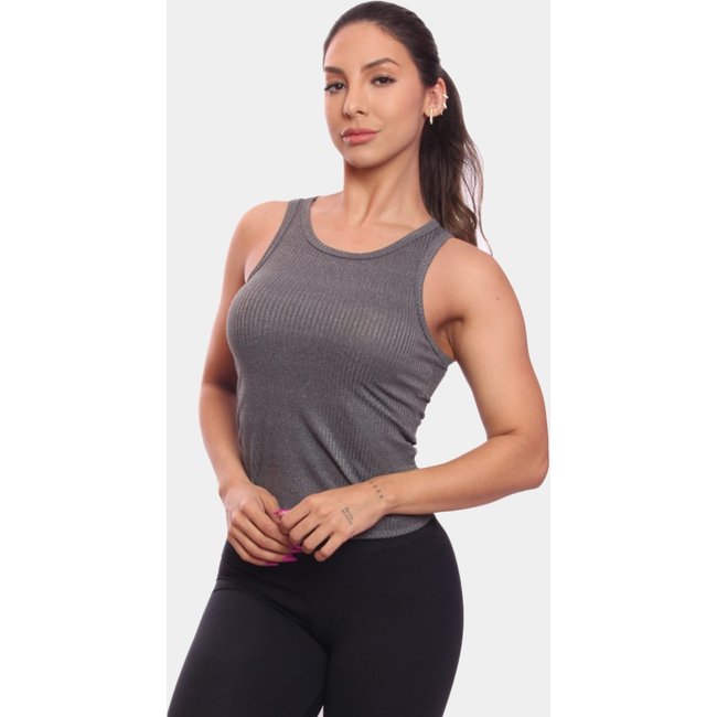 Regata Nadador Canelada Feminina Lisa Blusa Blusinha Básica Treino Academia Cinza
