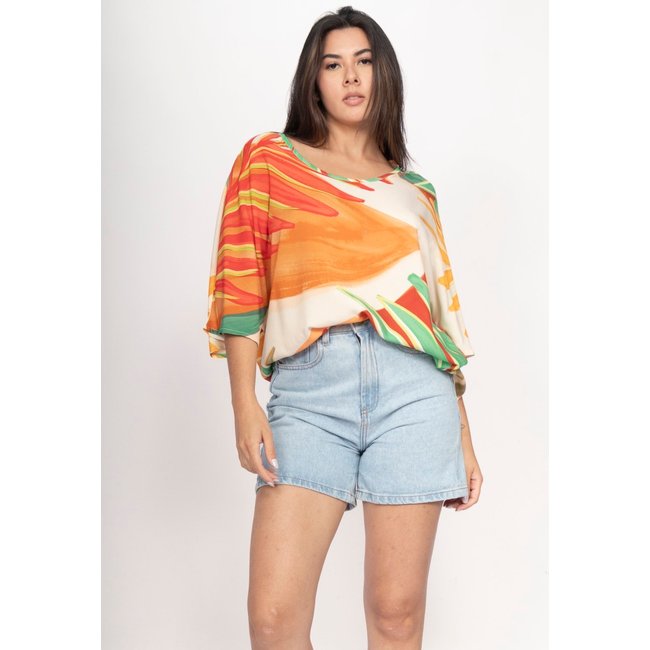 Blusa CabanaFree Morcego Ampla Tangará Estampa Jardim do Sol
