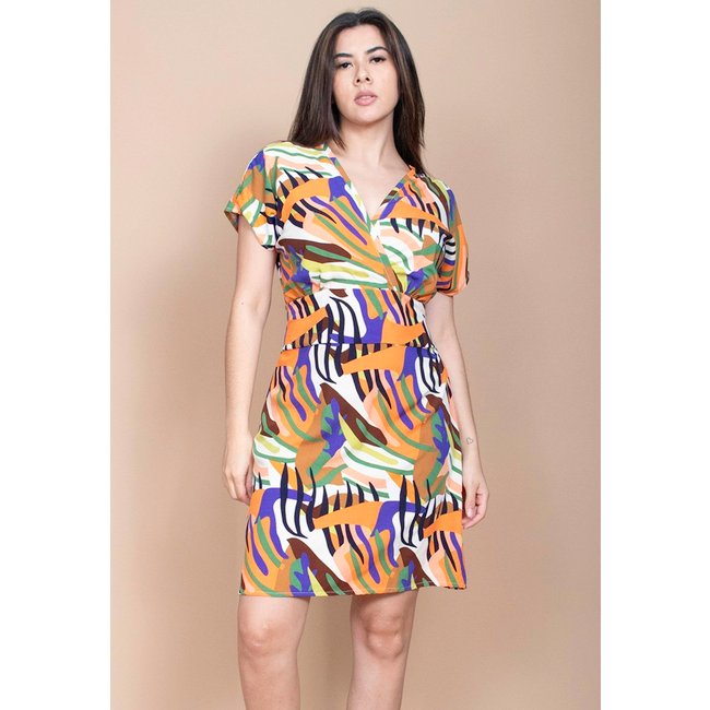 Vestido Cabanafree Curto Viscose Elastex nas Costas Estampa Cores Vibrantes