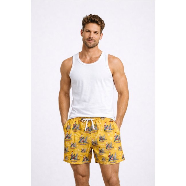 Bermuda Verão D Bell Outlet Fashion Estampa Barca Amarelo