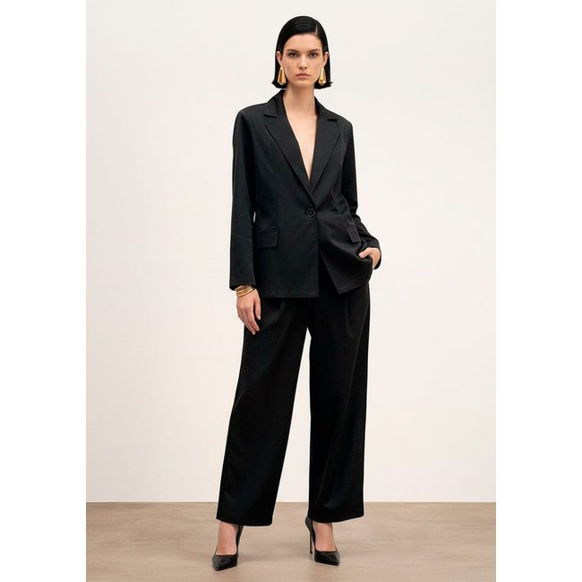 Blazer Iódice Solto Manga Longa Padrão Preto