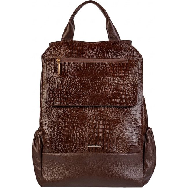 Mochila antifurto grande de couro croco Suzana - Café