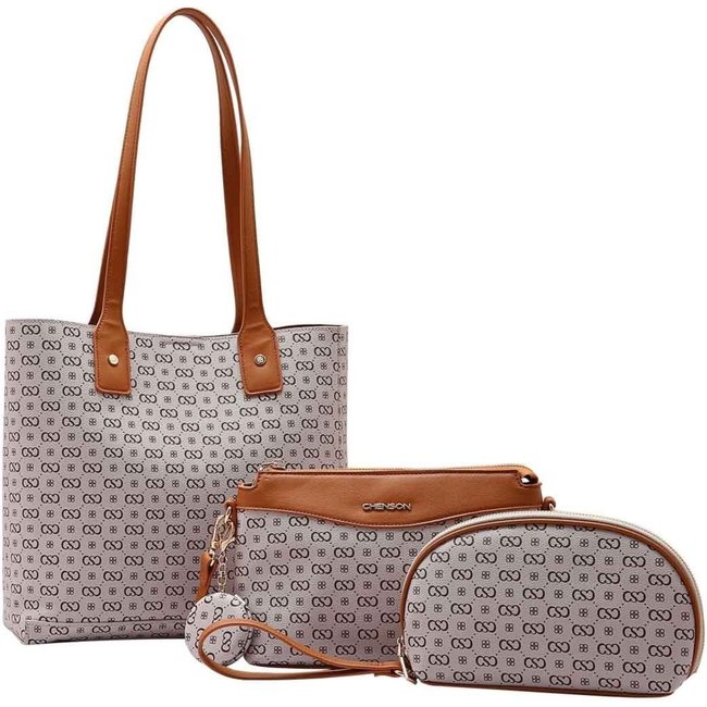 Bolsa Feminina Chenson Original Elegance Luxo Kit 3 peças Bege 3485081