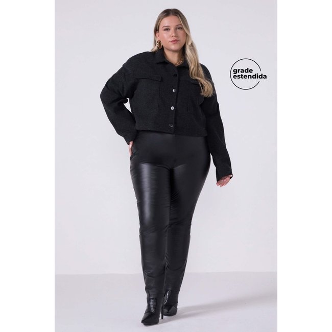 Calça Feminina Resinada Com Zíper Marialícia Preto