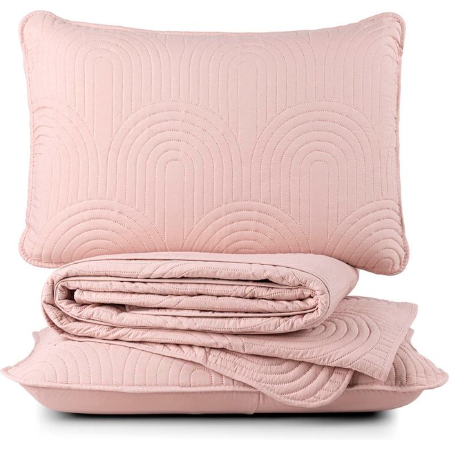 Kit Cobre Leito Colcha Casa Scarpa Arcos King Dupla Face Matelado 200 Fios 3 Peças Rosa