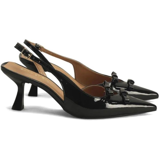 Scarpin Slingback Verniz Preto 2 Lacinhos Ana Mello Incolor