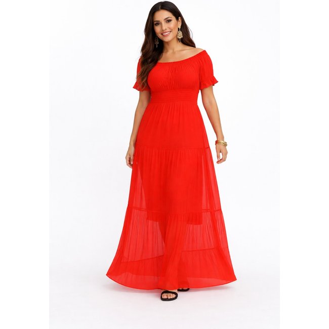 Vestido Longo D Bell Outlet Tule Vermelho