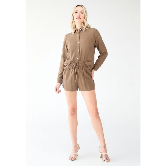 Conjunto De Linho Levosch Camisa e Shorts Marrom Claro