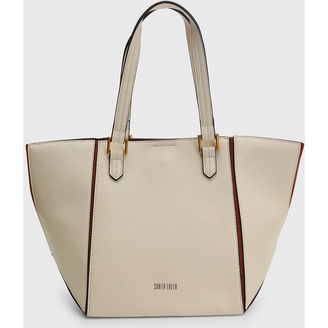 Bolsa Média Feminina Santa Lolla Detalhes Dourados Off-White