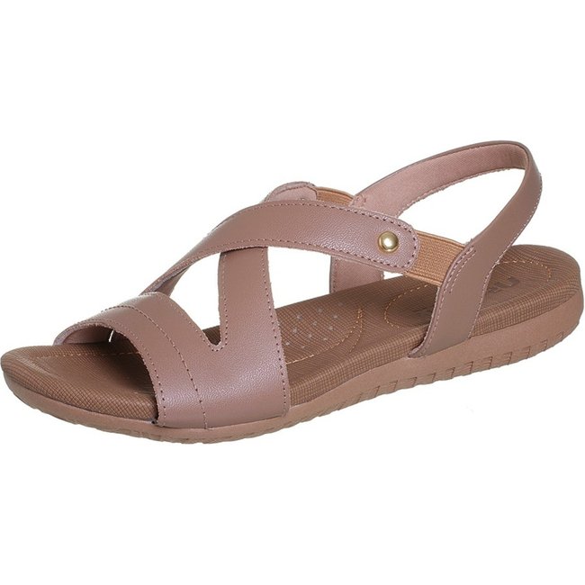 Sandália Feminina Rasteira Couro Elástico Camel