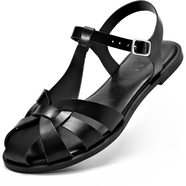 Sandália Feminina Lumiss Rasteira Fisherman Confortável Bico Redondo Preto