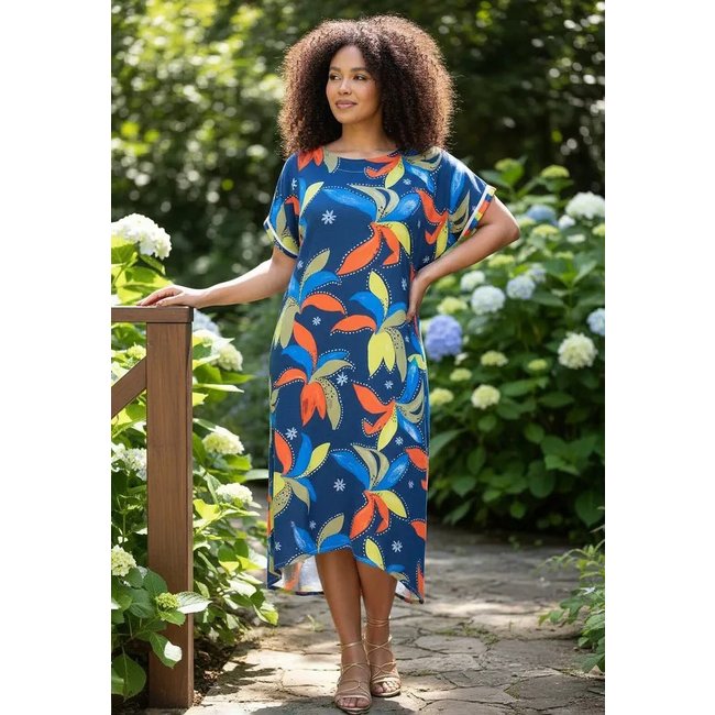 Vestido Cabanafree Midi Plano Estampa Maré Vibrante