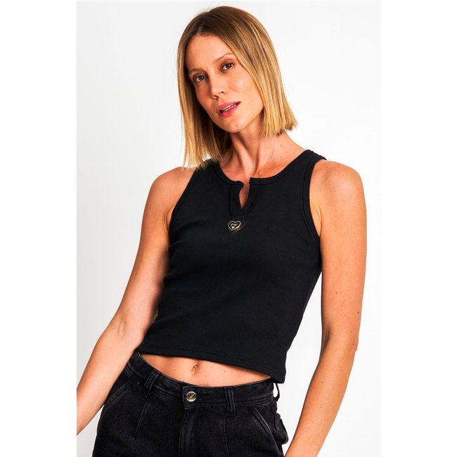 Regata Feminina Com Decote v Polo Wear Preto