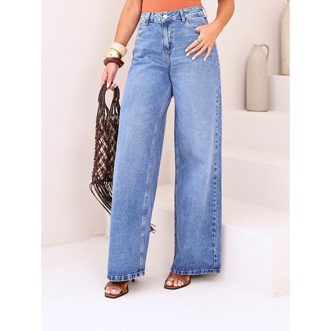 Calça Jeans Pantalona Azul Média