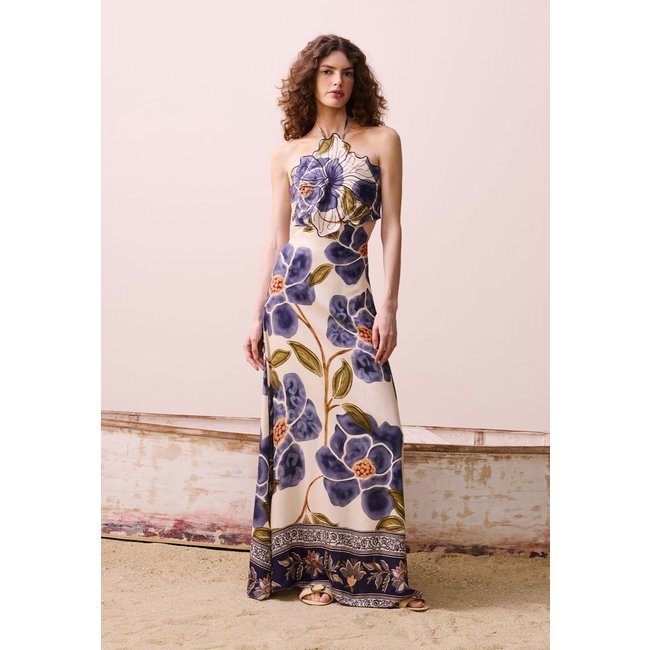 Vestido Longo Flor Estampado Papoula