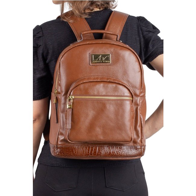 Mochila de couro liso Milla - Whisky