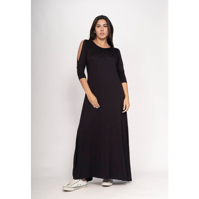 Vestido CabanaFree Boyrá Longo Malha Detalhe na Manga Preto