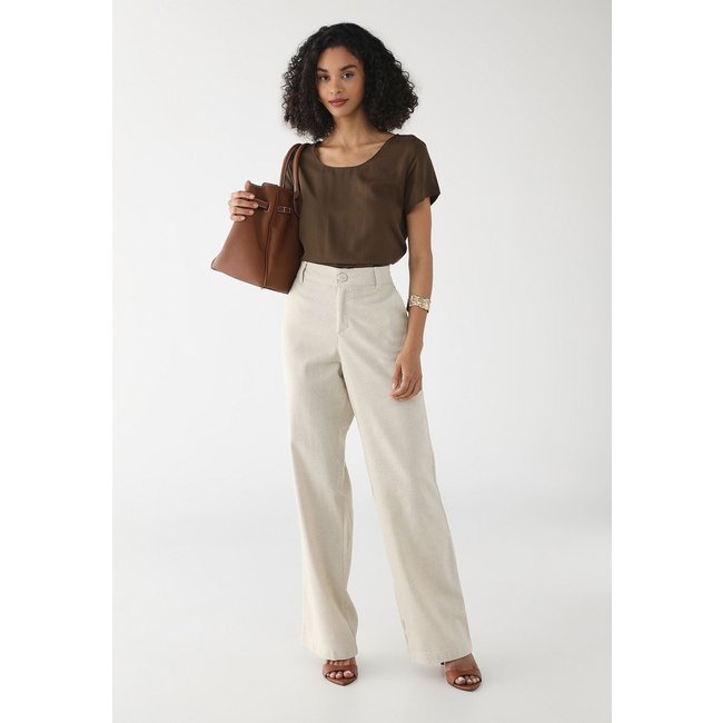 Calça Pantalona de Linho Bege
