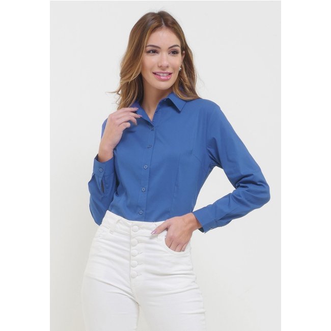 Camisa Intens Manga Longa Algodão Azul Medio
