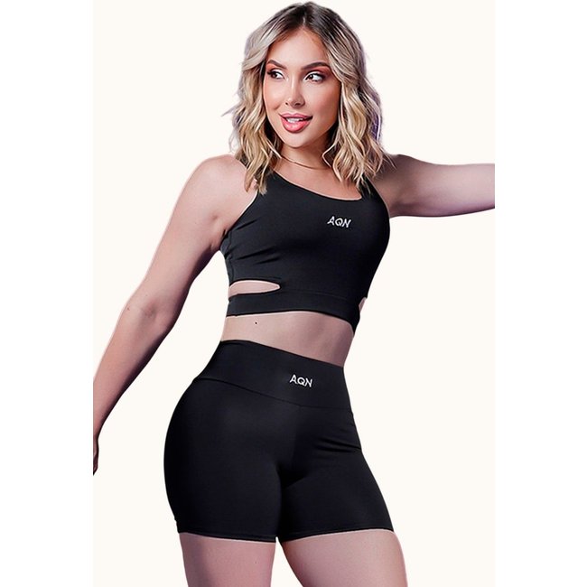 Conjunto Lux - Short e Cropped Preto com Zero Transparência e Estilo Premium