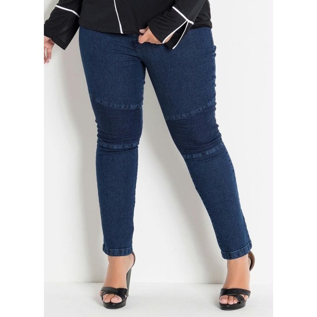 Calça Plus Size Com Efeitos No Joelho Jeans Marguerite