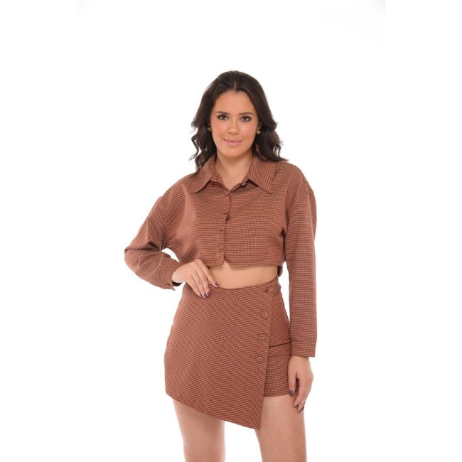 Camisa Razon Jeans Feminina Sarja Cropped Over Vermelho