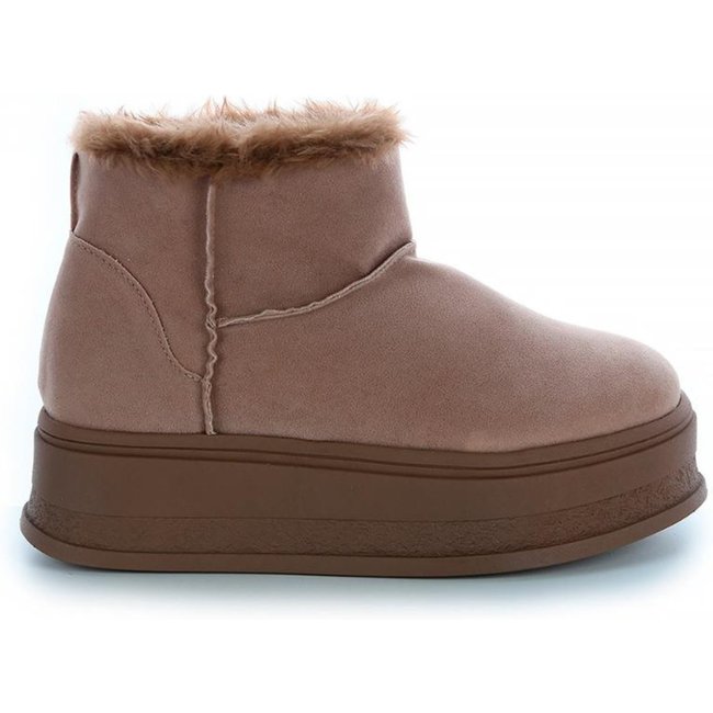 Bota de Pelos Damannu Shoes Forrada Plataforma Cano Baixo Bege