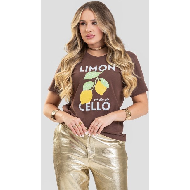 Camiseta Feminina Cianitas Marrom Estampa Limão Good Vibes