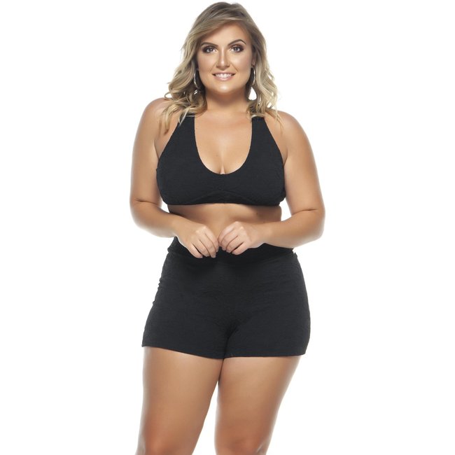 Short Plus Size Com Cinto Preto - Preto