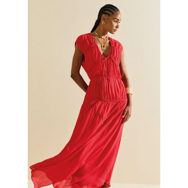 Vestido Morena Rosa Solto Decote V Sem Manga Midi Estampado