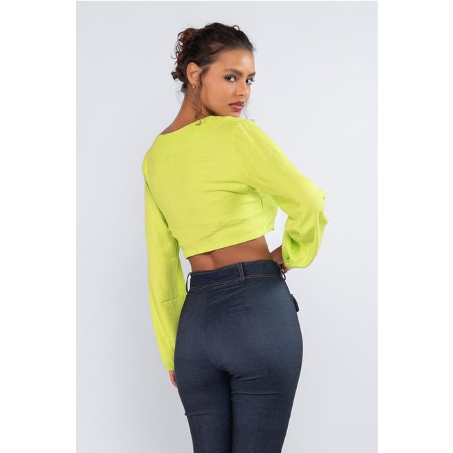 Cropped viscose manga longa busto franzido Verde